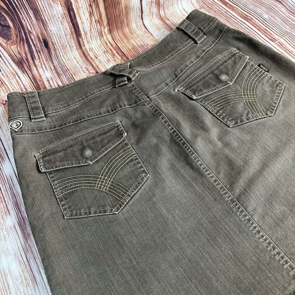 Kuhl STIRR ADVENTURE Size 12 Olive Green Knee Length Jean Denim Skirt 33x18.5 - Picture 8 of 10